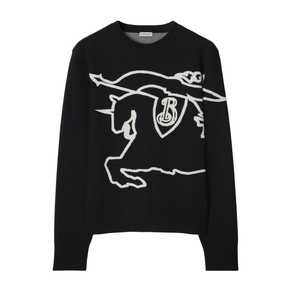 Burberry Zwarte Geborduurde Logo Trui Black Heren