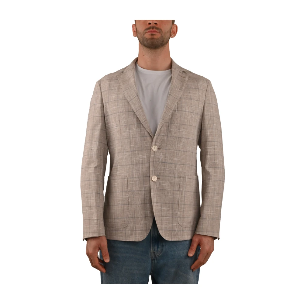 Hugo Boss Katoenen geruite Slim Fit Jas Beige Heren