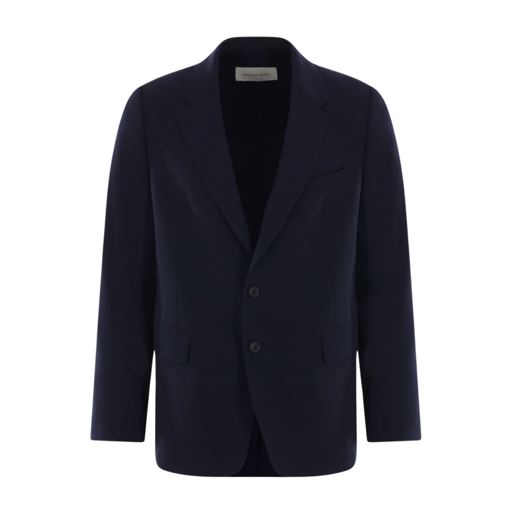 Dries Van Noten Blauwe Wol Klassieke Jas Blue Heren