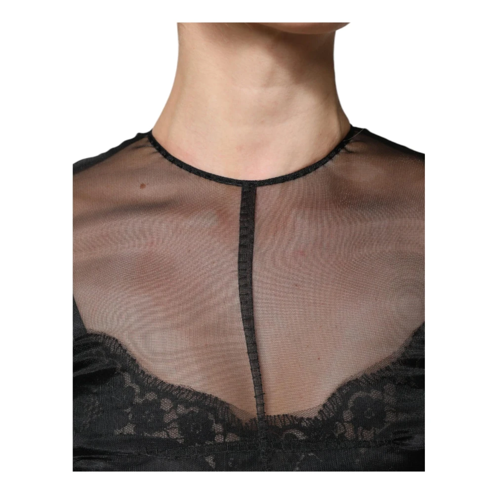 Dolce & Gabbana Zwarte Sheer Tulle A-lijn Cocktailjurk Black Dames