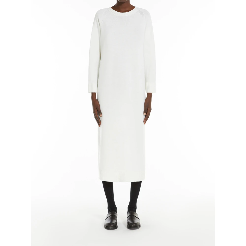 Max Mara Witte Lange Wol Jurk White Dames