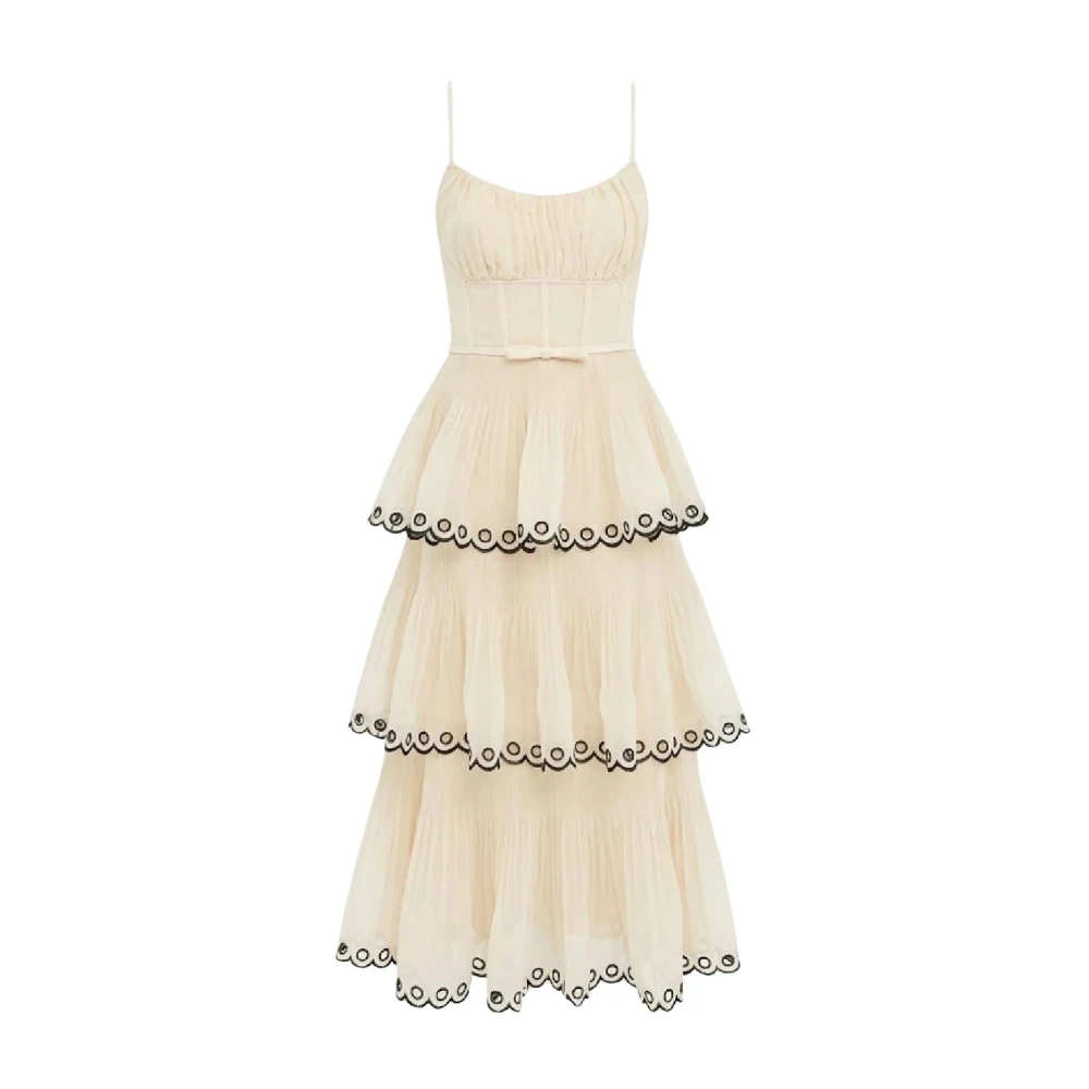 Zimmermann Women's Beige Embroidered Tiered Midi Dress - Party Dresses - Xs - Dresses