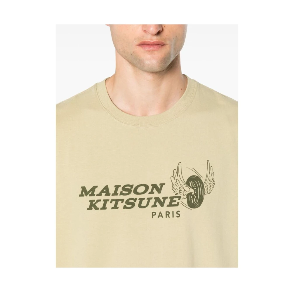 Maison Kitsuné Olijfgroene Logo Print T-shirt Green Heren