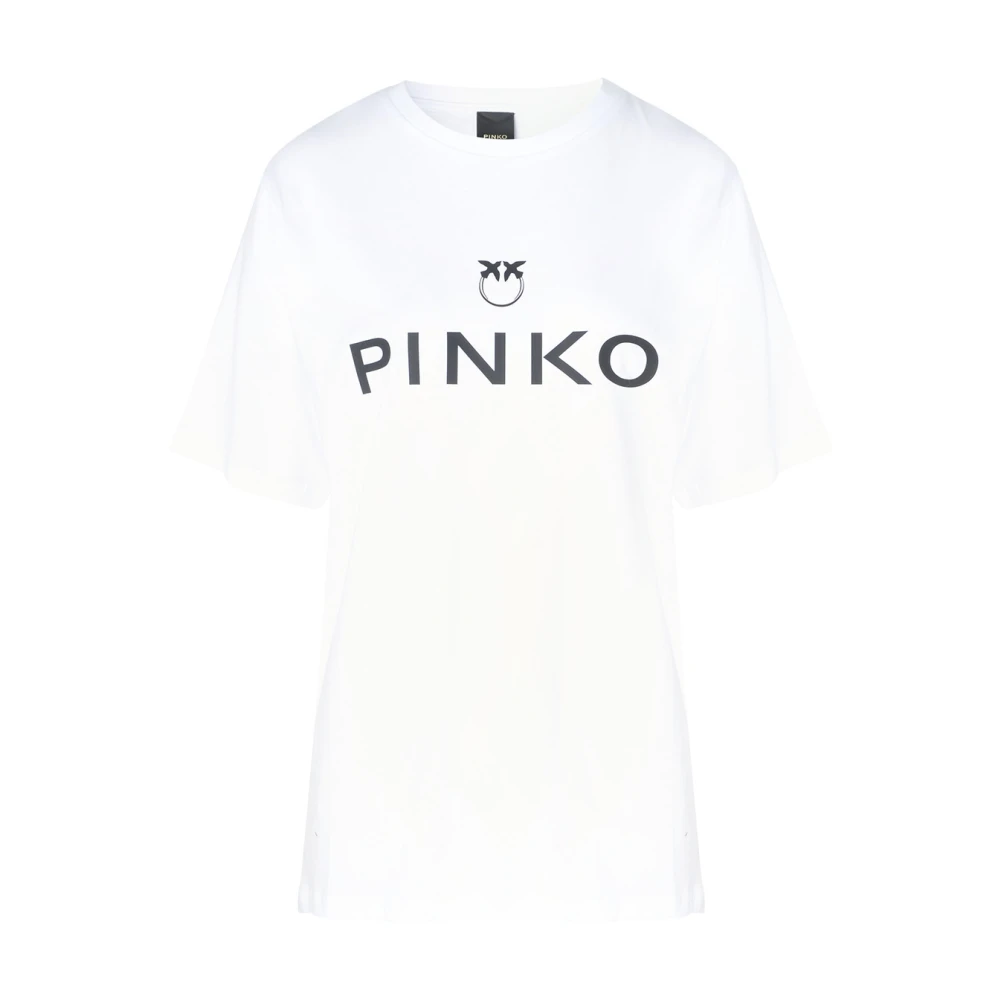 Pinko Wit Katoenen Oversized T-Shirt met Voorlogo White Dames