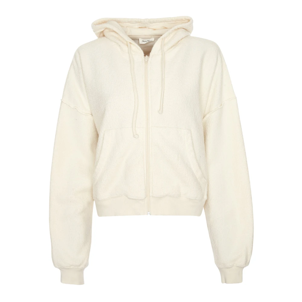 American vintage Hooded Sweat Jacket met Rits Beige Dames
