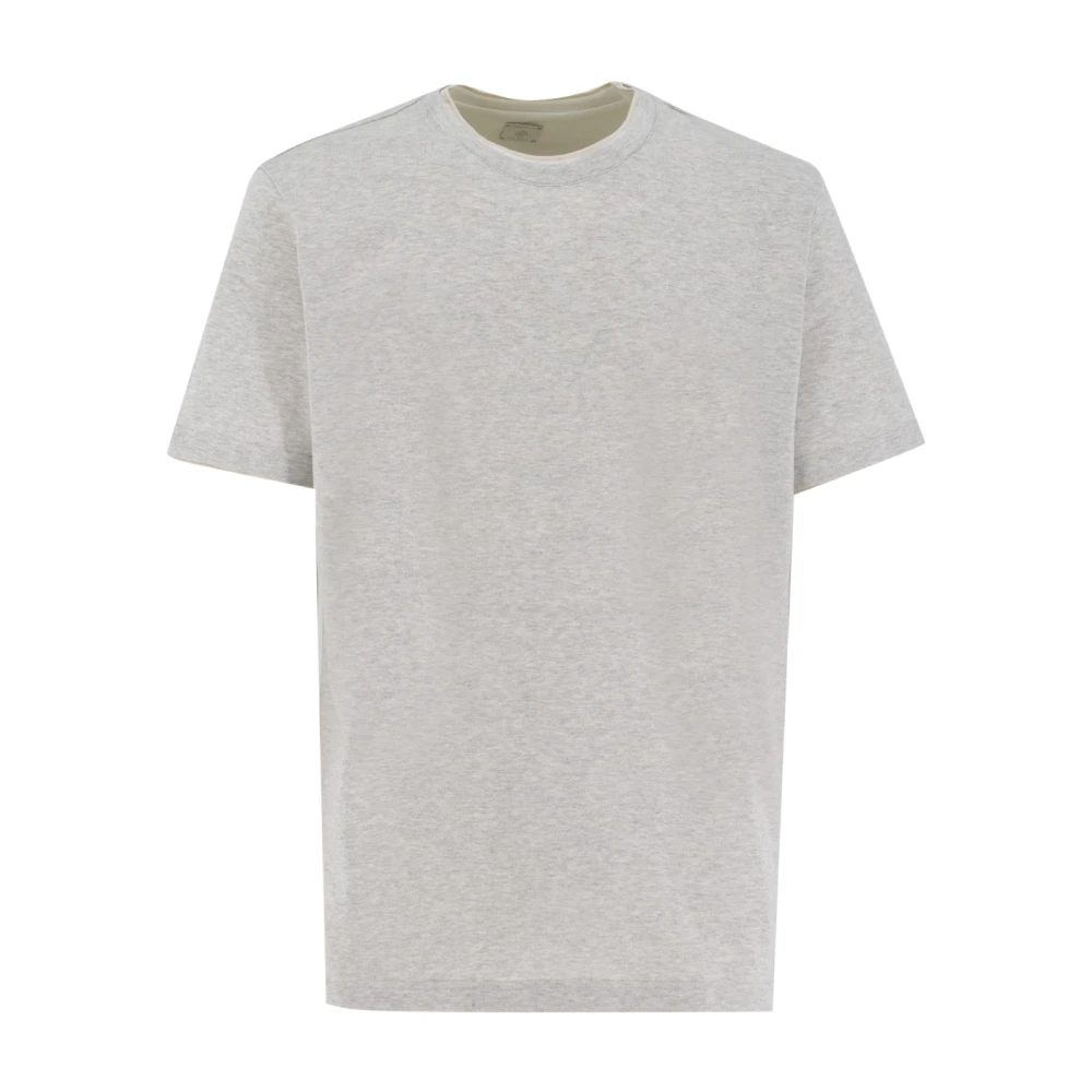 Eleventy Katoenen T-shirt met ronde hals en contrastinzet Gray Heren