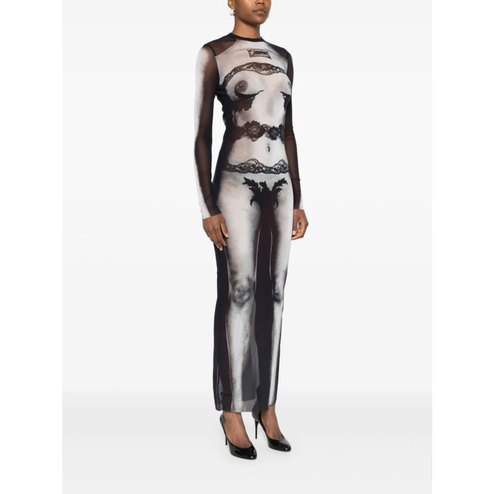 Jean Paul Gaultier Mesh Design Semi-Transparante Jurk Black Dames
