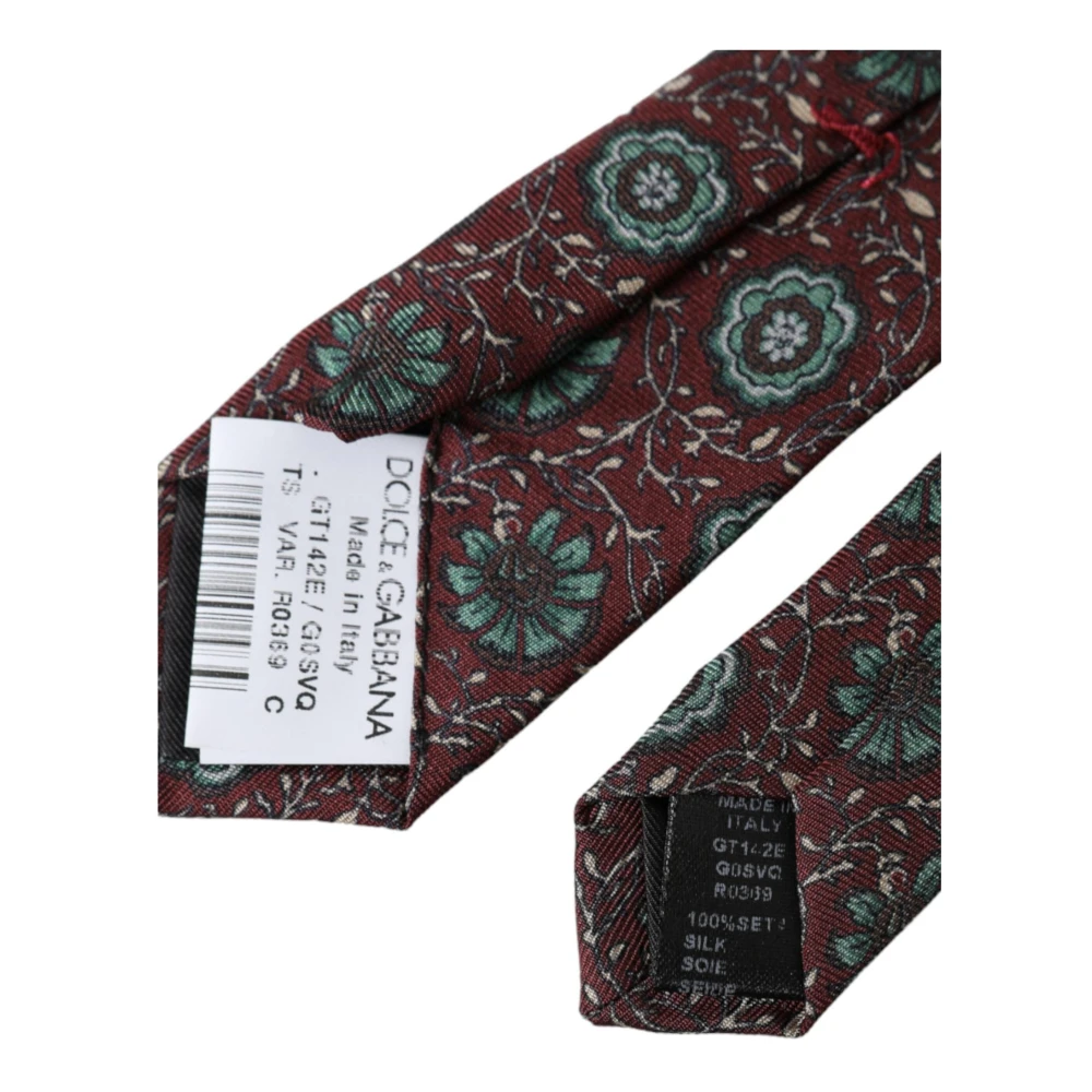 Dolce & Gabbana Maroon Bloemen Zijden Stropdas Brown Heren