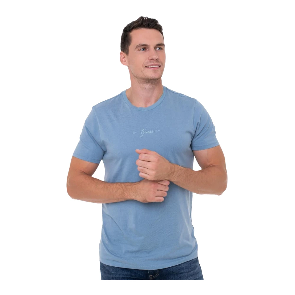 Guess Blauw Katoenen T-shirt Korte Mouw Blue Heren