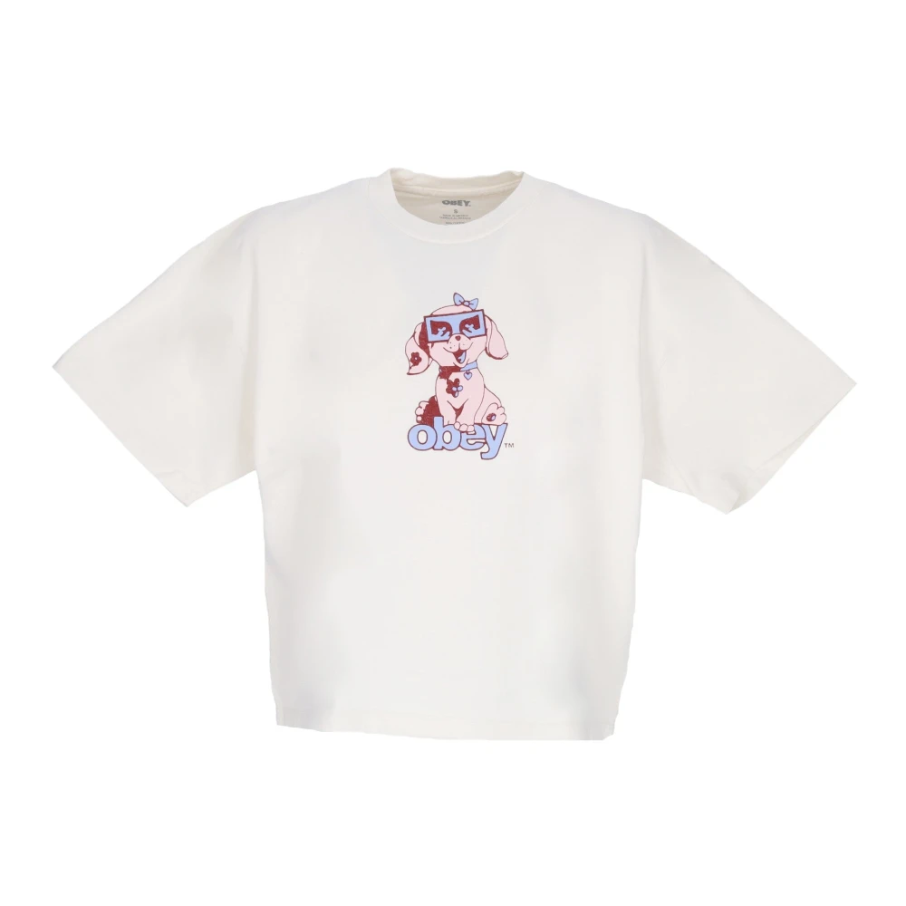 Obey Mini Puppy Custom Crop Tee Beige Dames