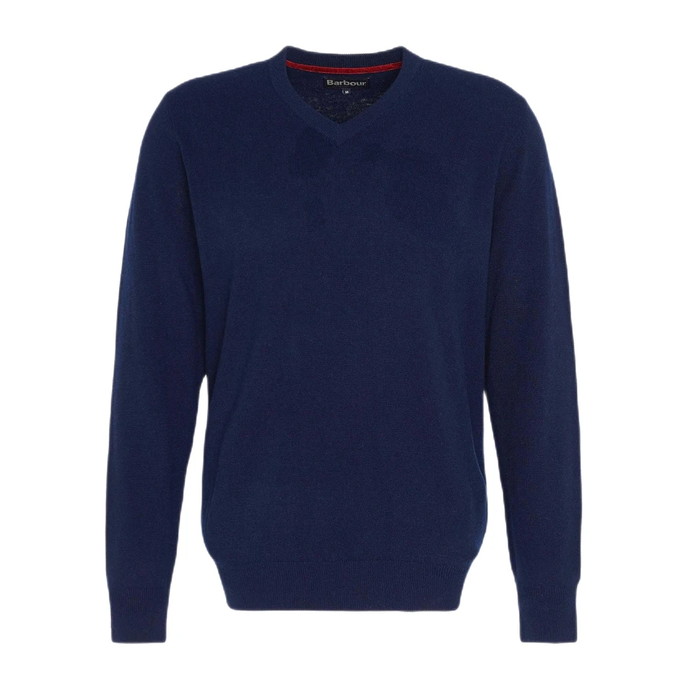 Barbour Heren V-hals Trui met Tartan Patches Blue Heren