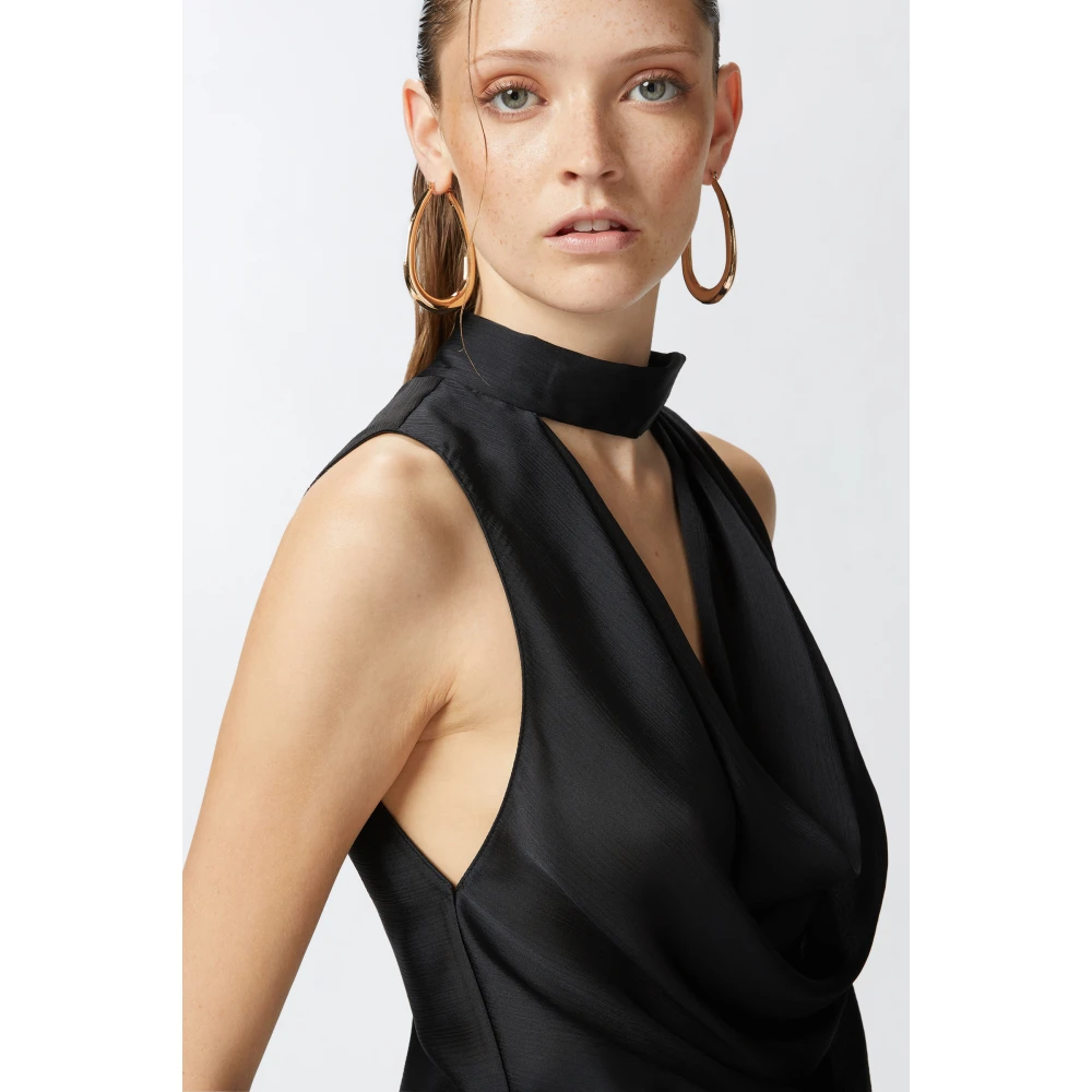 pinko Satijnen Mouwloze Gedrapeerde Top Black Dames