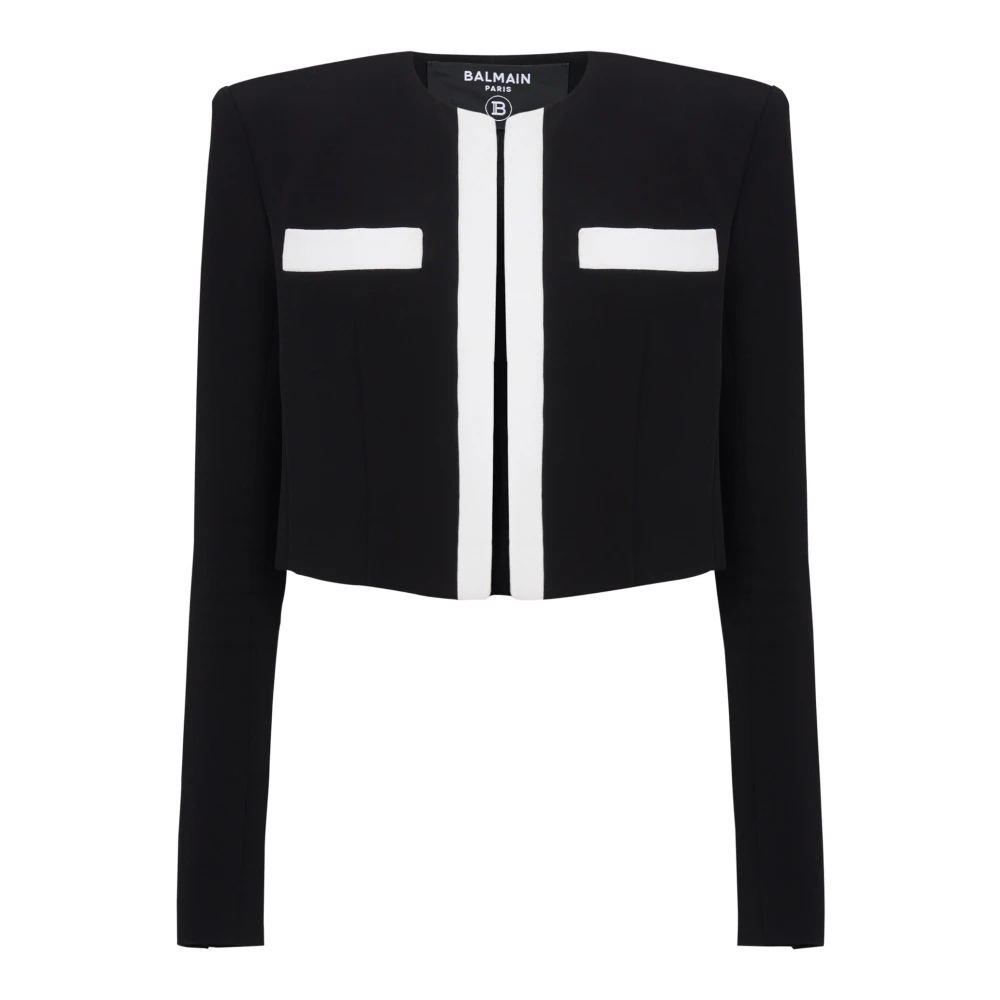 Balmain Tweekleurig Crêpe Spencer Jasje Black Dames