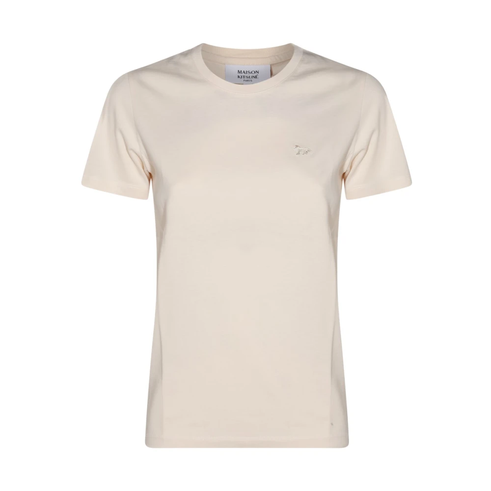 Maison Kitsuné Wit Katoenen Logo T-shirt Beige Dames