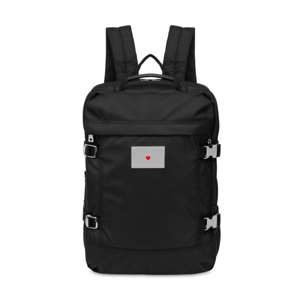 Love Moschino Vrouw Zwart Tassen Dames, One Size, Polyester, Infinity Love E Crossbodytas Met Klep