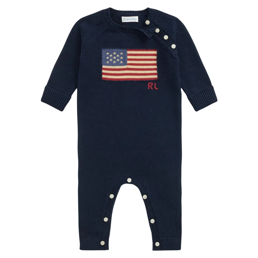 Ralph Lauren Boys Blue Bodies & Sets, 6 M, Baby Usa Flag Romper In Navy