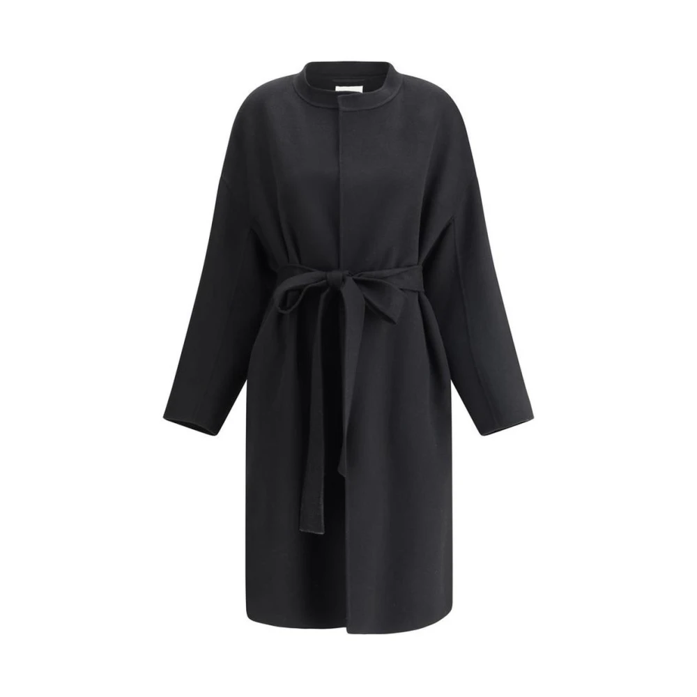 The Row Klassieke wollen jas met riem Black Dames