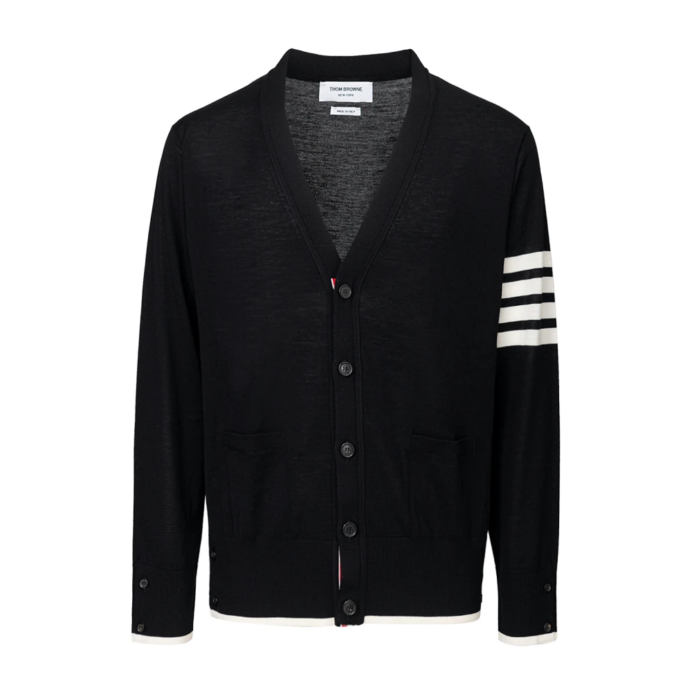 Thom Browne Virgin wool 4-bar cardigan Black Heren