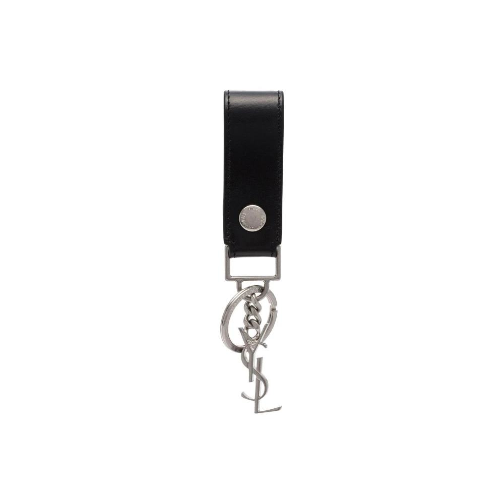 Saint Laurent Zwarte sleutelhouder met zilveren logo Black Heren