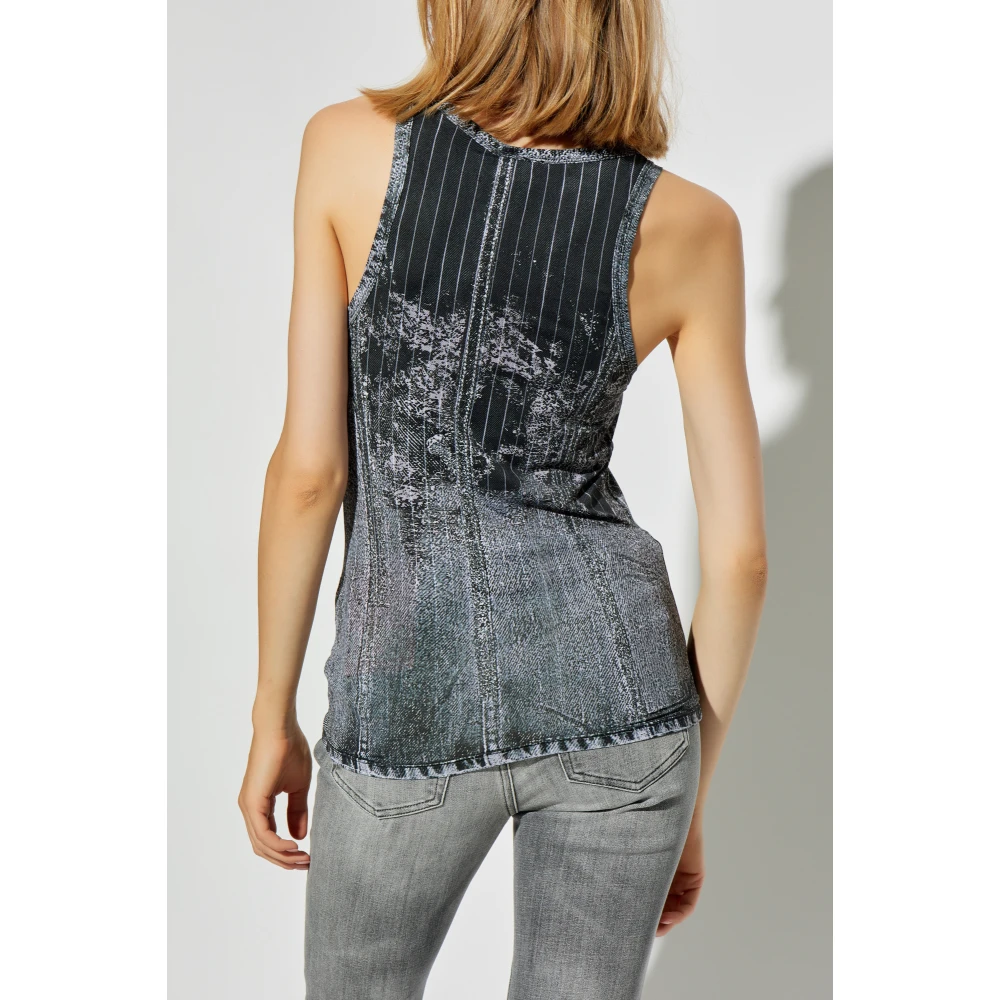 Diesel Top met print T-Stripe Gray Dames