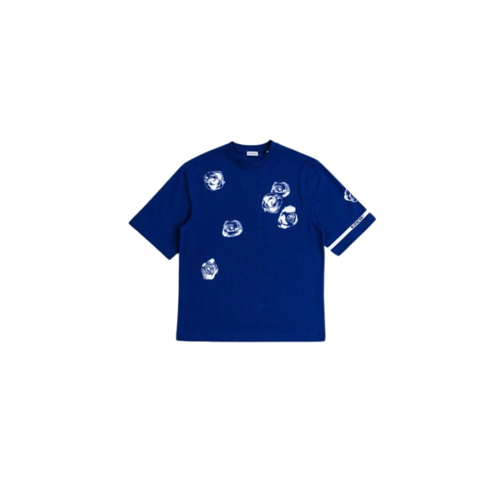 Burberry Blauw katoenen T-shirt met witte rozenprint Blue Heren