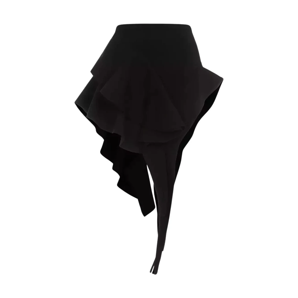 Mugler Zwarte Asymmetrische Mini Rok met Ruches Black Dames