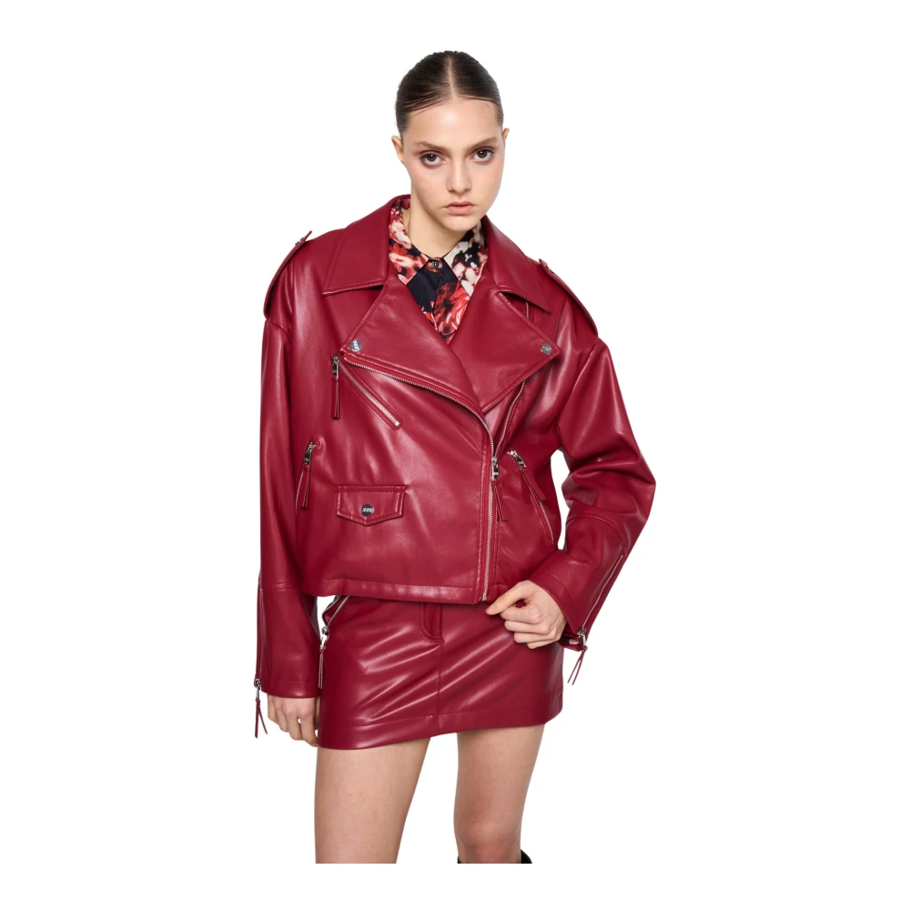 Silvian Heach Bikerjack met riem en rits Red Dames