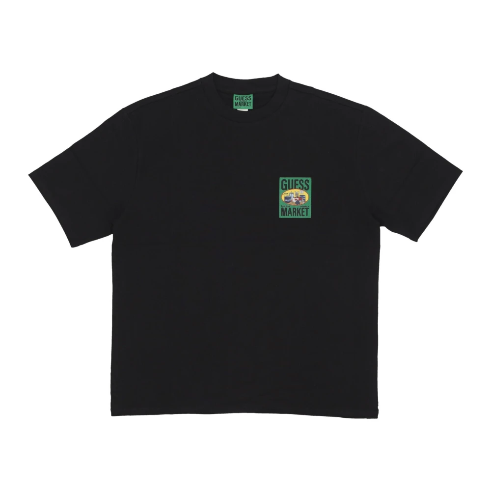 Guess Zwarte Markt Tee met Geborduurde Logo's Black Heren
