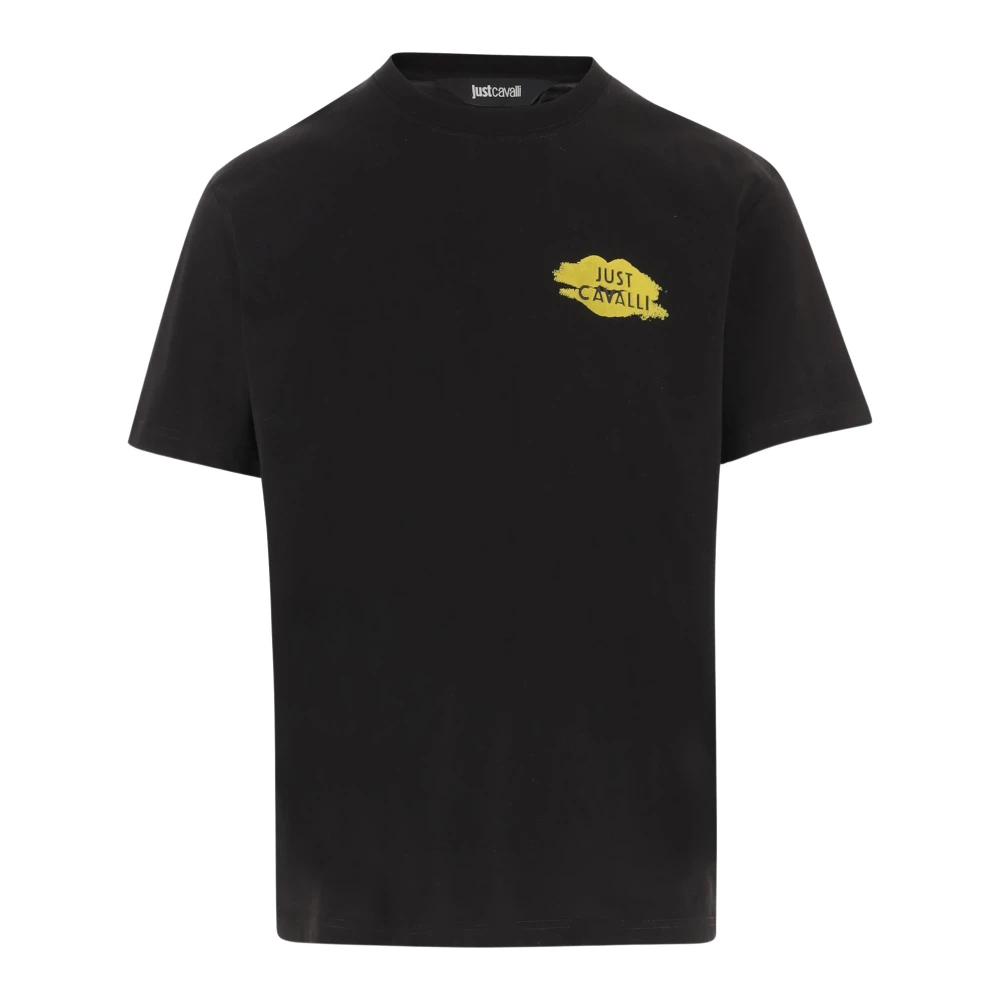 Just Cavalli Men's Black T-Shirts, M, Logo-Print Cotton T-Shirt