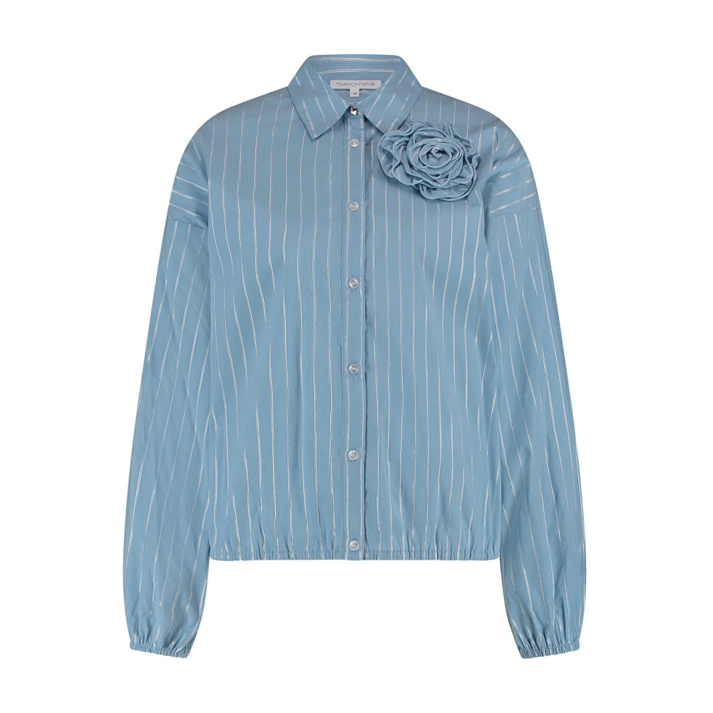 Tramontana Oversized Lurex-Gestreepte Blouse Blue Dames