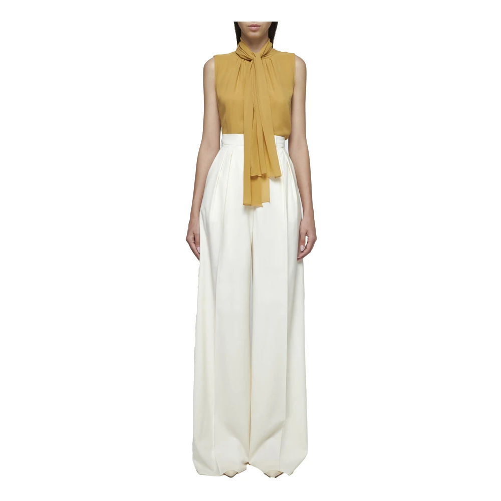 Max Mara Gouden Zijden Georgette Strik Blouse Beige Dames