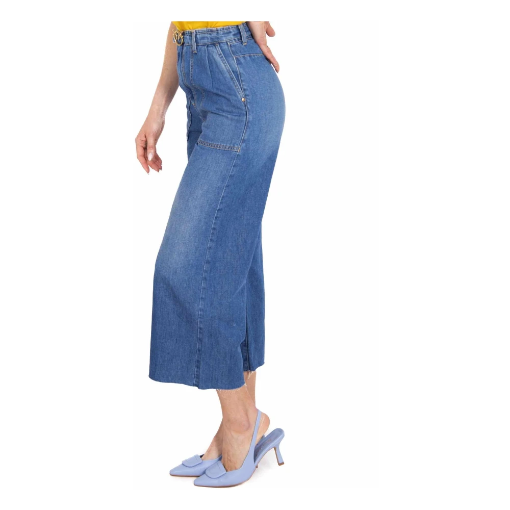 pinko Hoge taille wijde pijp katoen linnen jeans Blue Dames