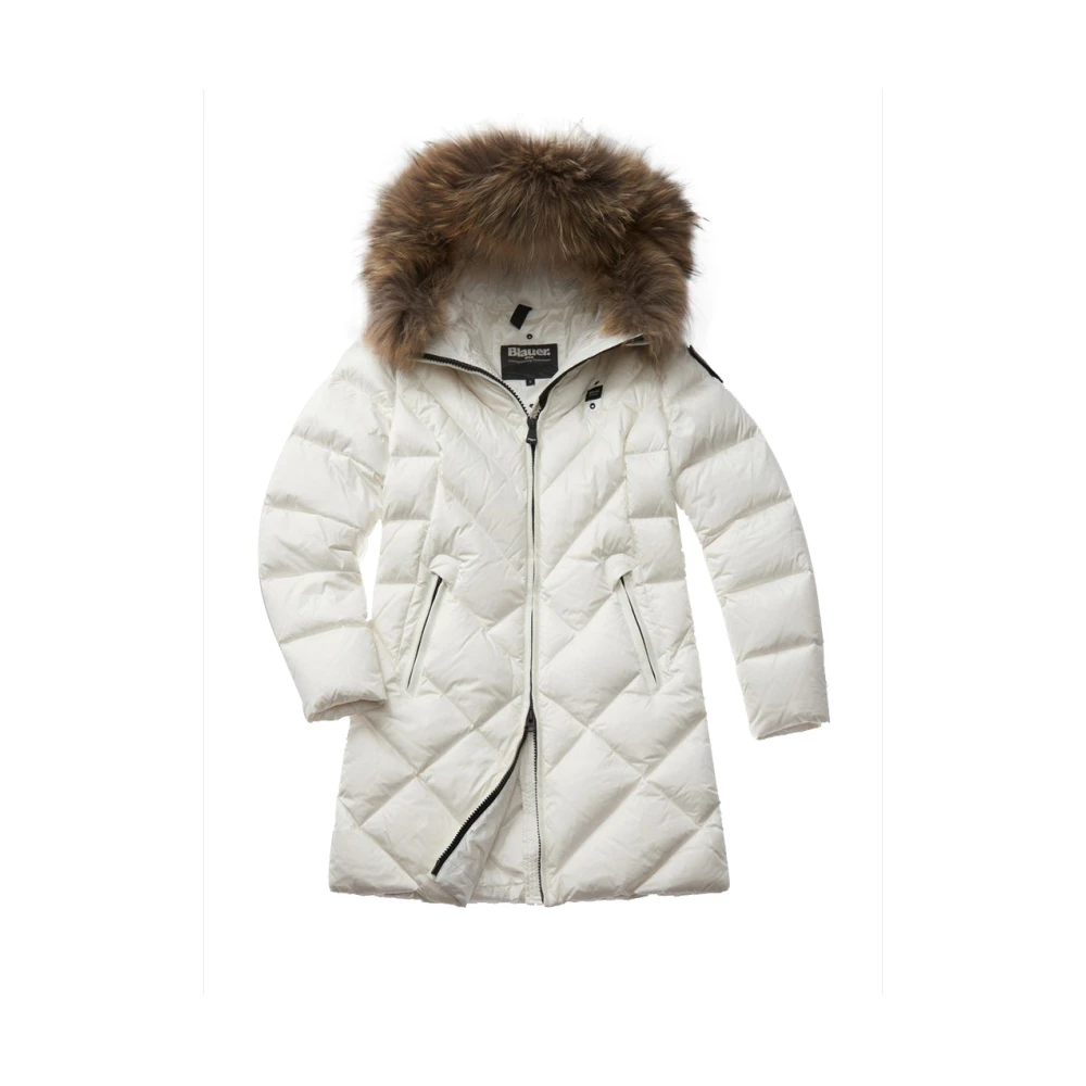 Blauer Witte Modieuze Jas met Elegante Details White Dames
