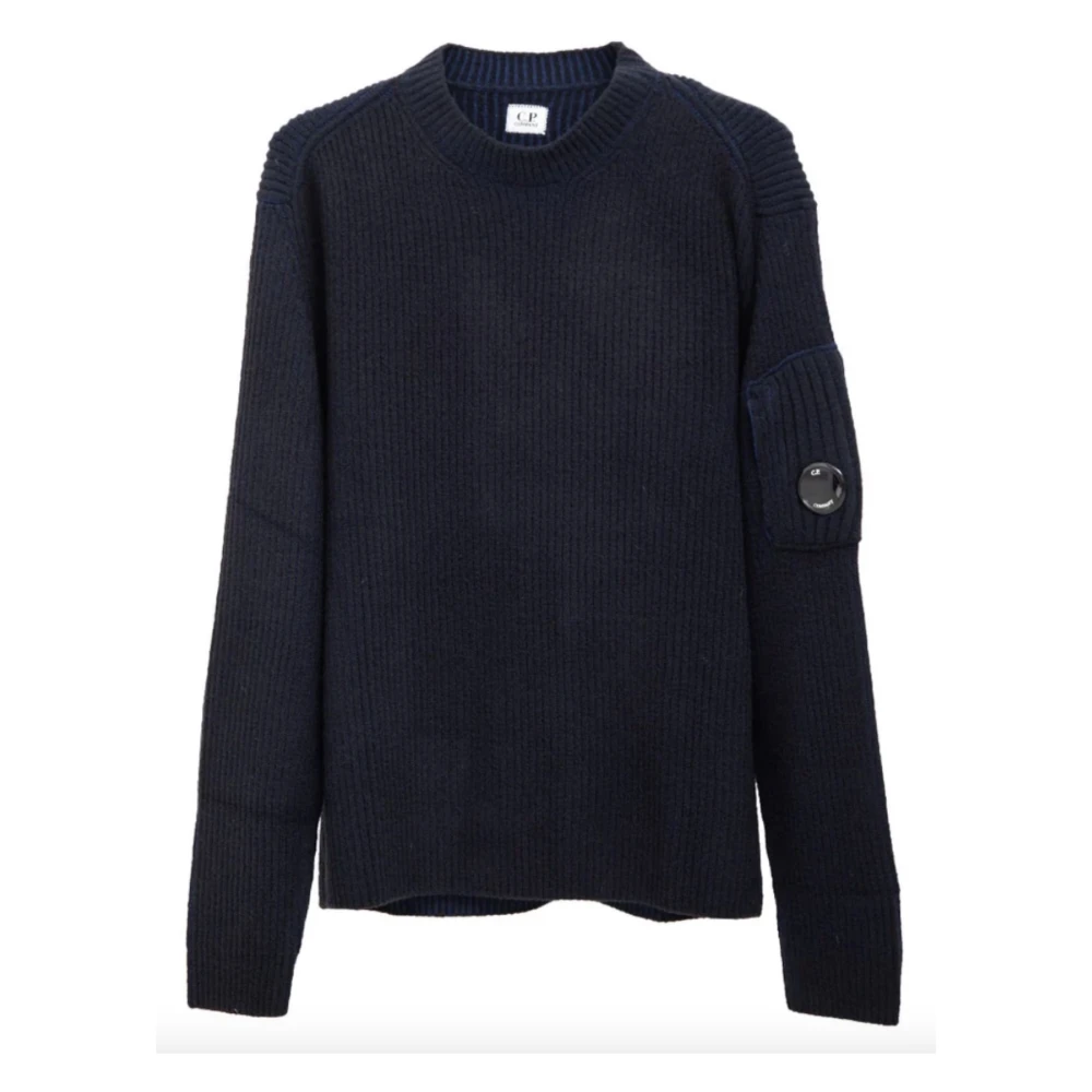 C.P. Company Lamswol Crewneck Sweater met Ciniglia Detail Blue Heren