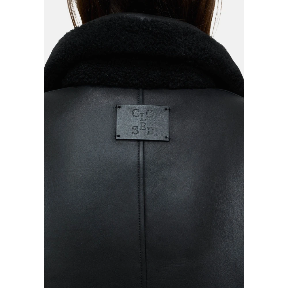 closed Aviator Style Schapenleren Jas met Zijzakken en Ritssluiting Black Dames