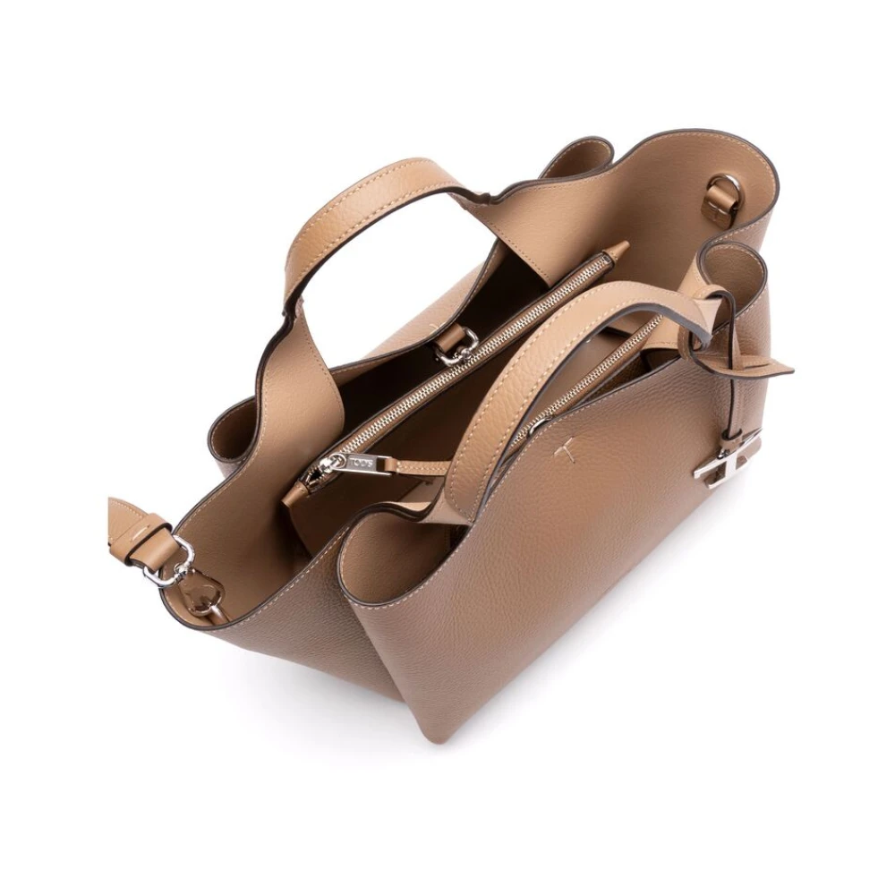 TOD'S Beige Lobster Claw Handtas met Zakken Brown Dames
