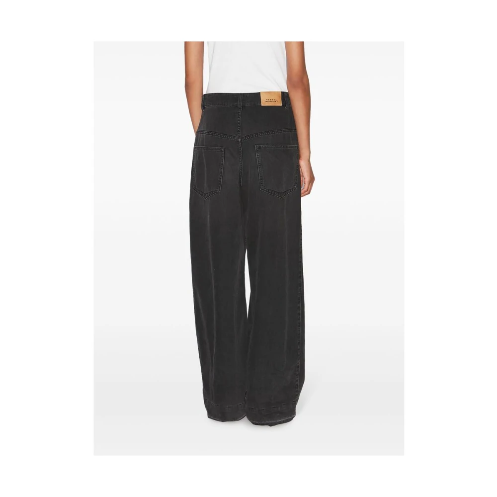 Isabel Marant Étoile Hoge Taille Wijde Pijp Denim Broek Black Dames