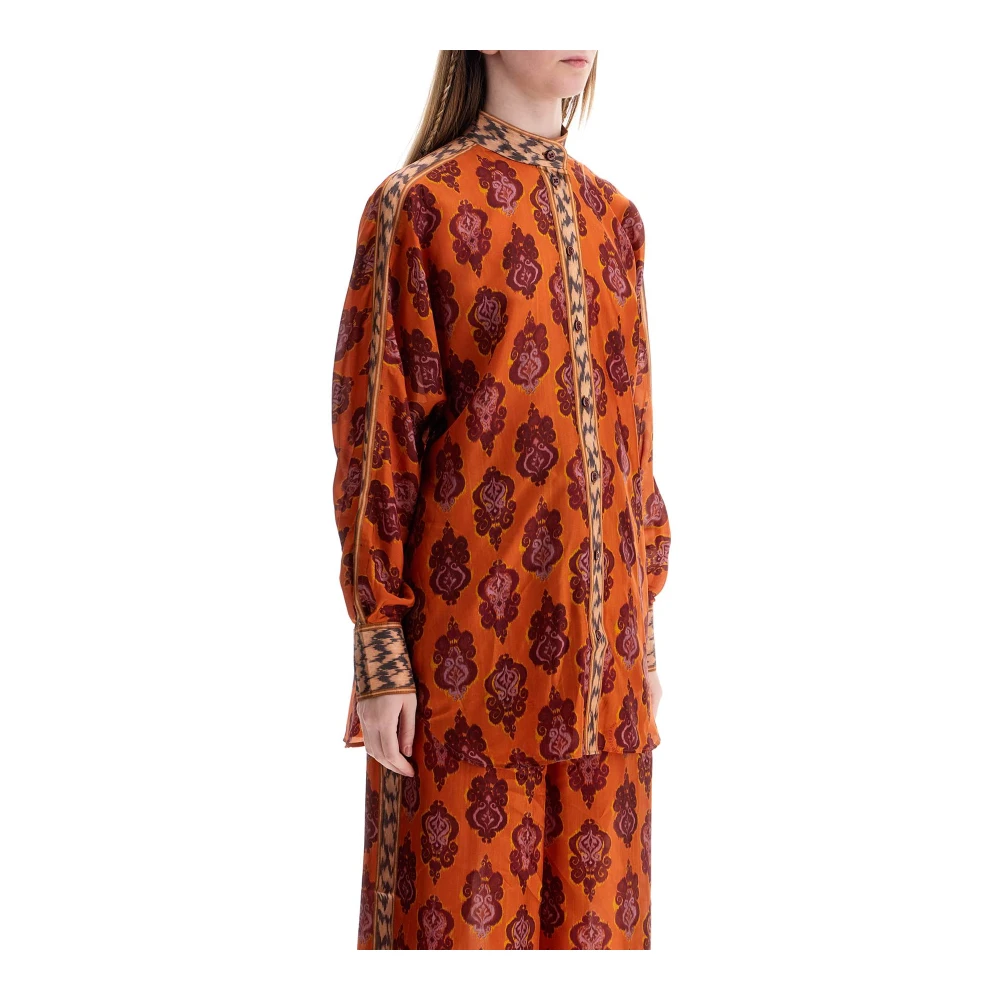 Zimmermann Oranje Zijden Ikat Dolman Shirt Orange Dames