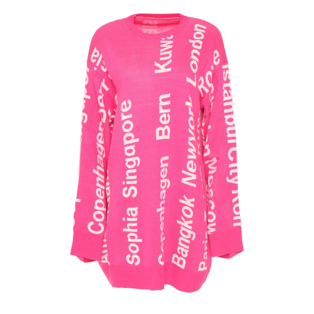 Cesare Gaspari Oversized City Print Gebreide Trui Roze Pink Dames