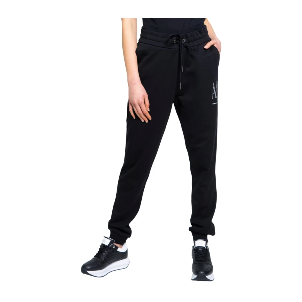 Armani Exchange Zwarte Kant Print Katoenen Broek Black Dames