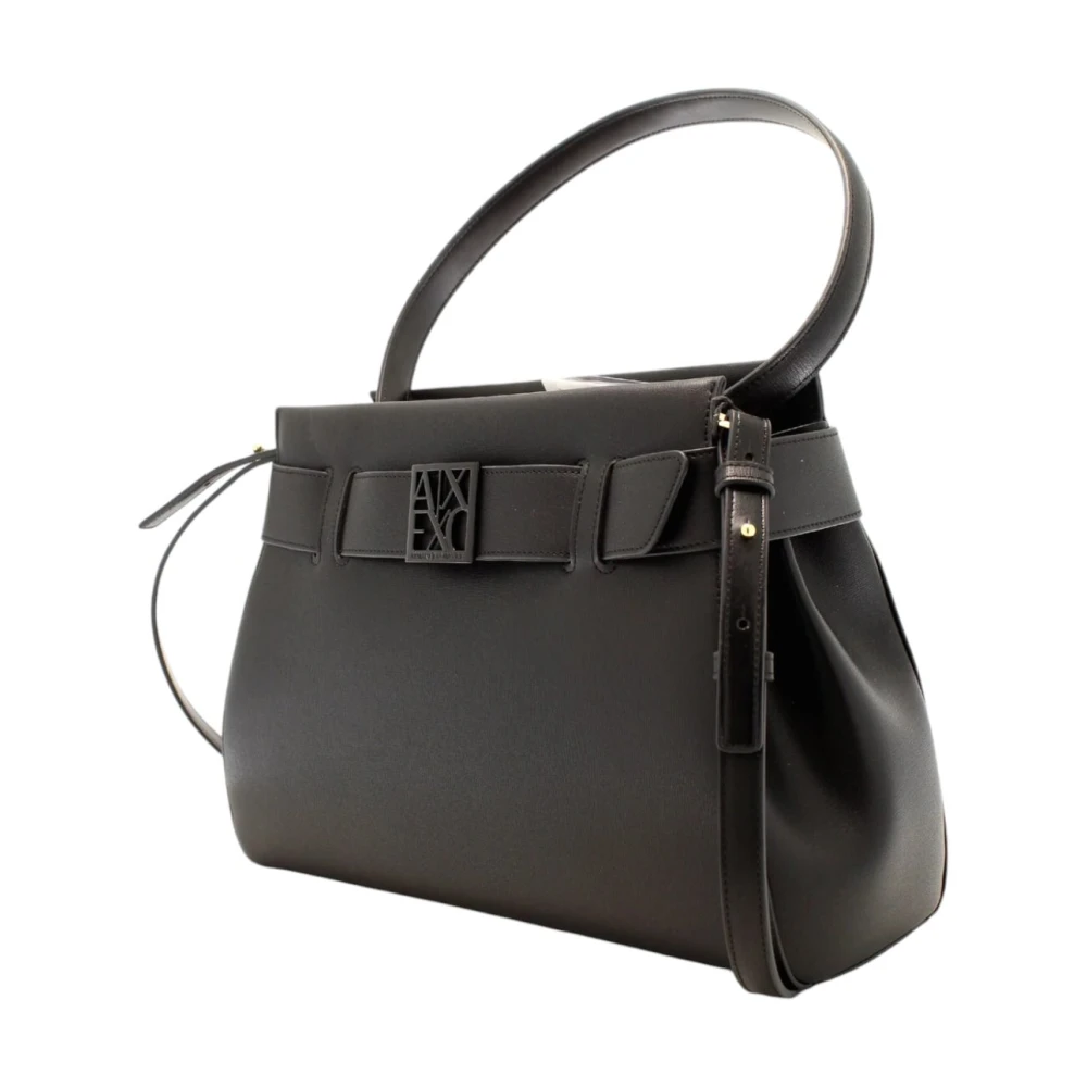 Armani Exchange Zwarte handtas met dubbel compartiment knoopsluiting Black Dames