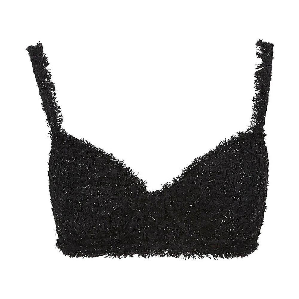 Balenciaga Women's Black Bras, Xs, Cropped Tweed Tank Top