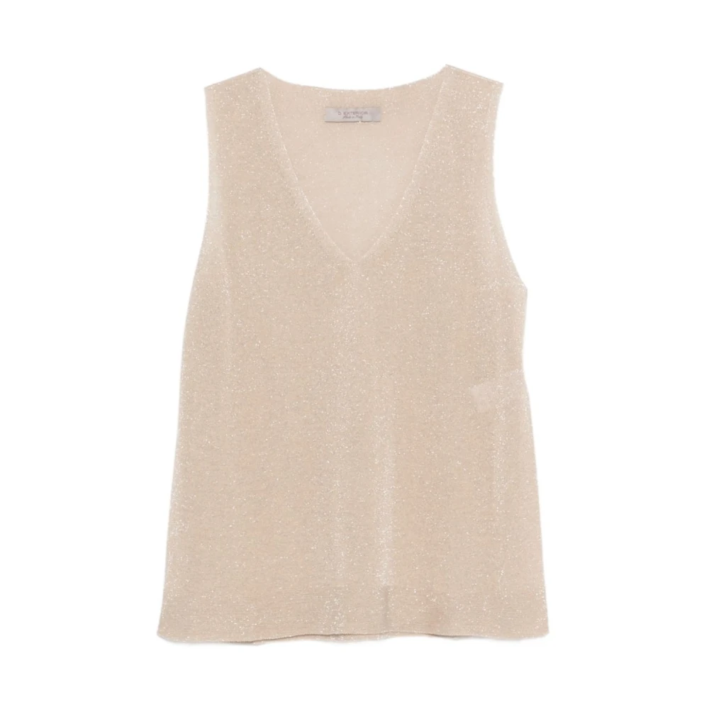 D.exterior Women's Beige Lurex V-Neck Top - Sleeveless Tops - L - Tops