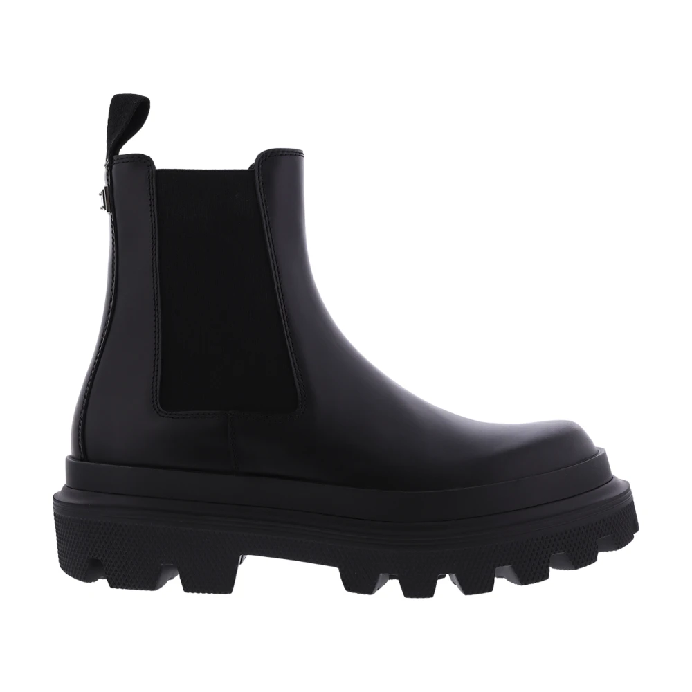 Dolce & Gabbana Zwarte Leren Chelsea Laarzen Instap Ronde Neus Black Heren