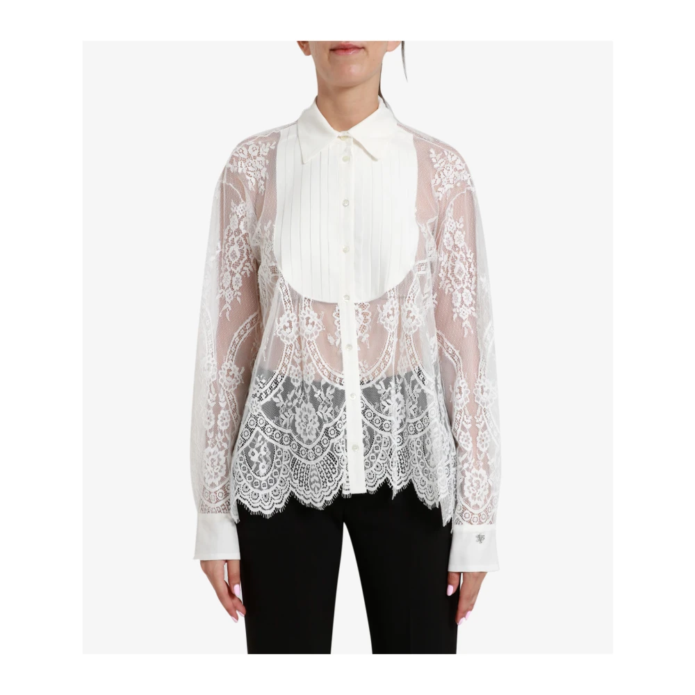 Aniye By Kanten Overhemd met Plastronplooien Beige Dames