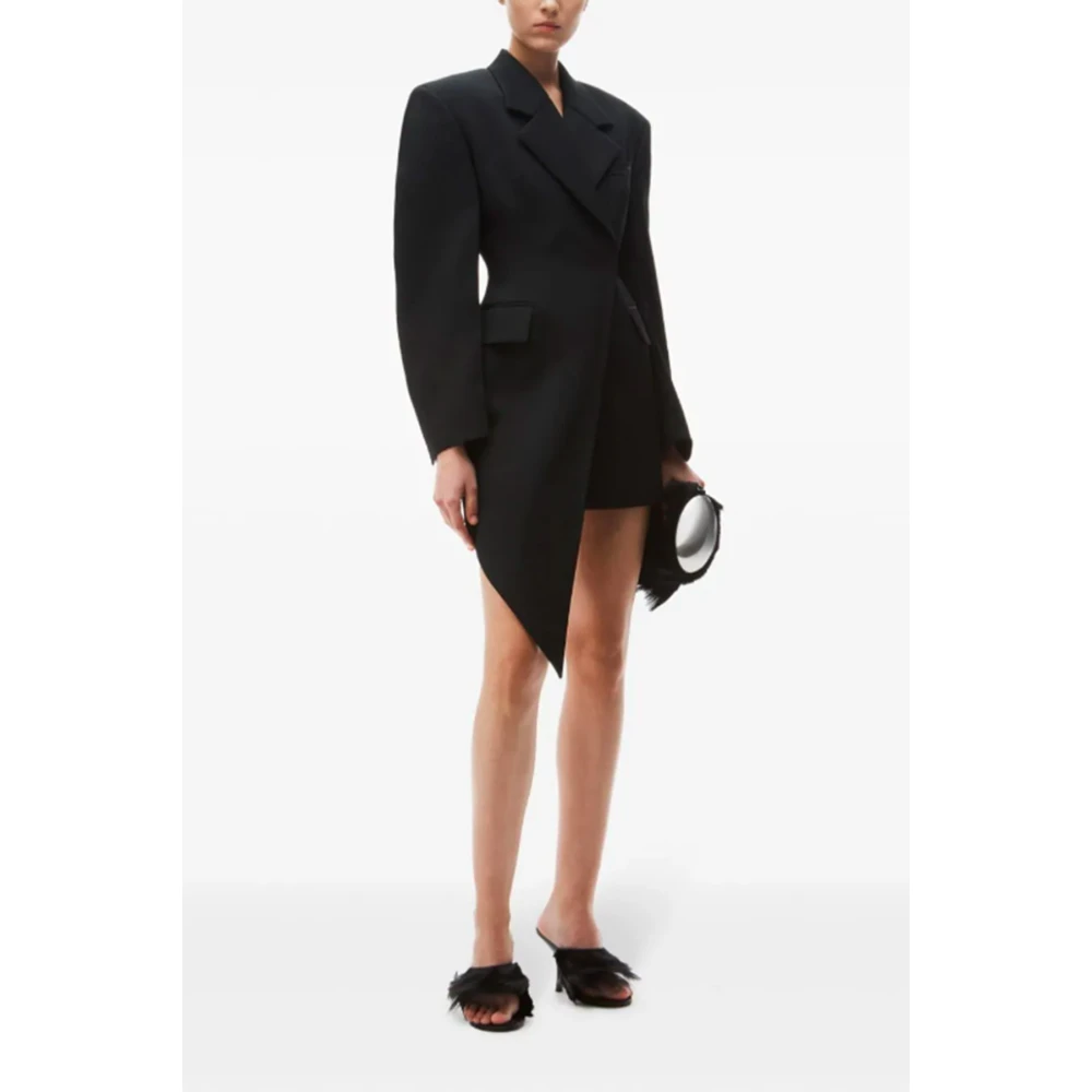 alexander wang Zwarte Twill Asymmetrische Jurk Black Dames