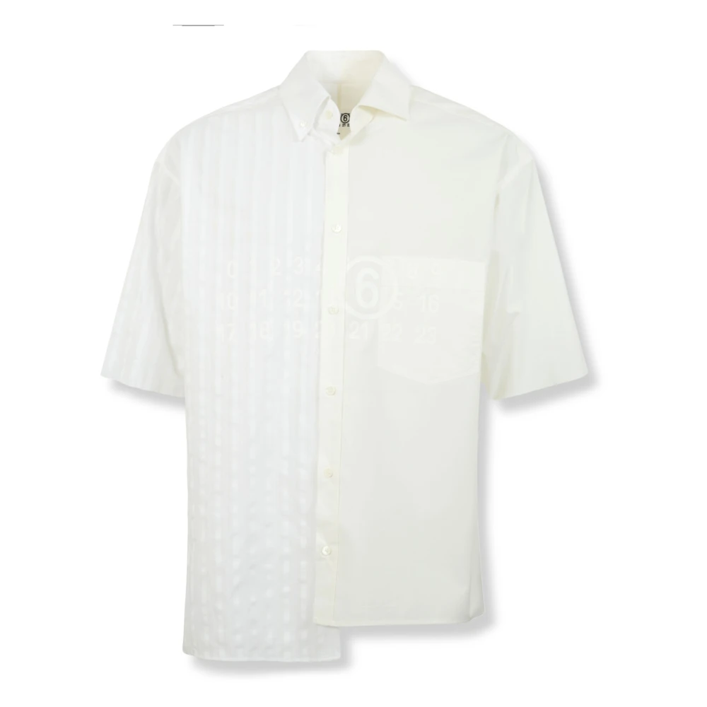Mm6 Maison Margiela Men's White Two-Tone Cotton Poplin Shirt - Short Sleeve Shirts - M - Shirts