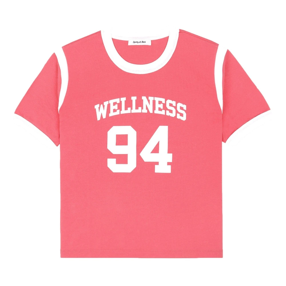 Sporty & Rich Katoenen Sportshirt met Witte Details Pink Dames