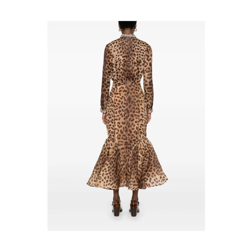 Zimmermann Luipaardprint Linnen-Zijde Rok Brown Dames