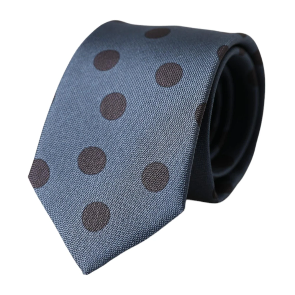 Dolce & Gabbana Blauw Zwart Polka Dot Zijden Stropdas Blue Heren
